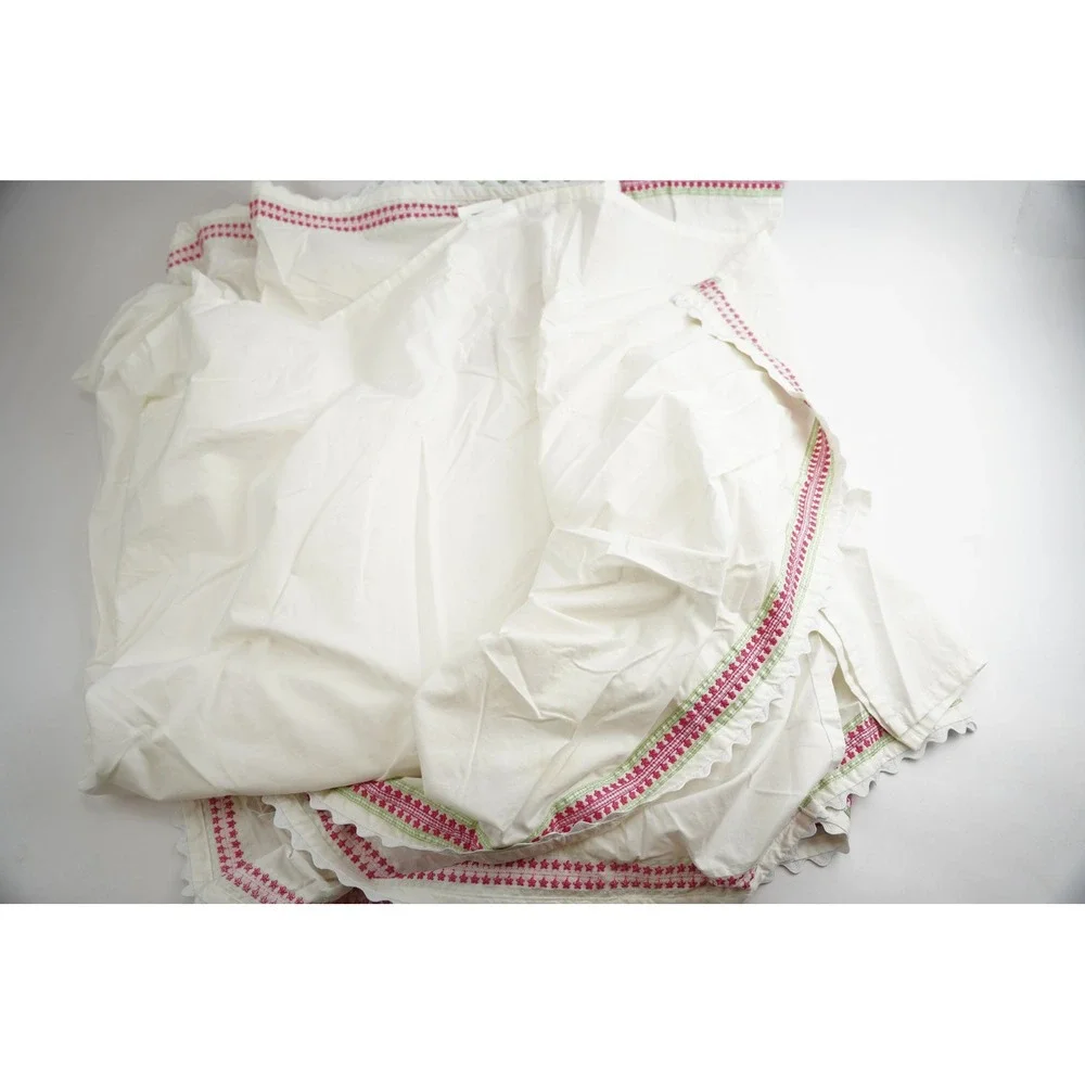 Pottery Barn Teen Duvet Full White Pink‎ Green Floral Embroidered Scalloped